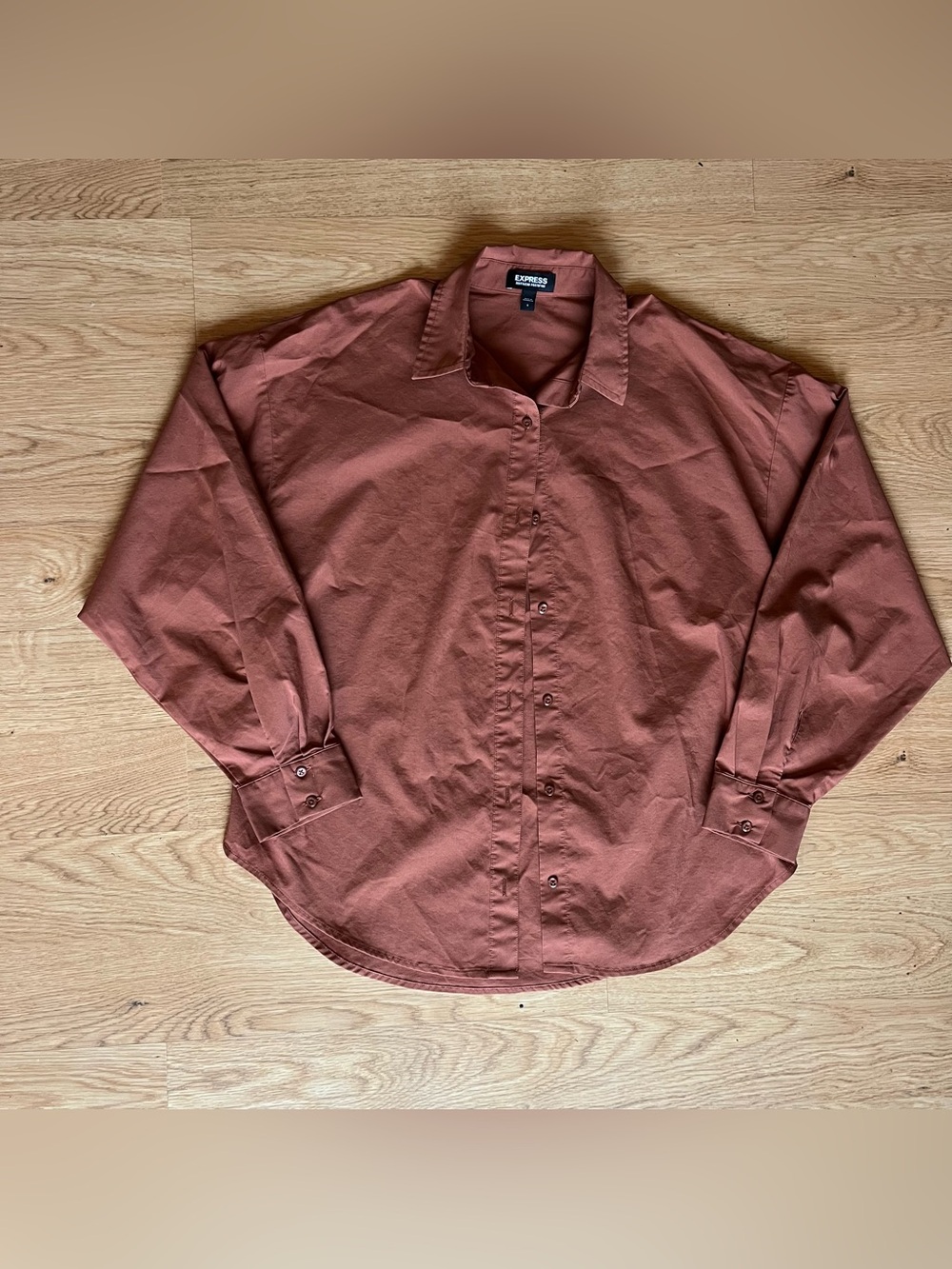 Express Boyfriend Portofino Size S Brown Long Sleeve Button Down Shirt